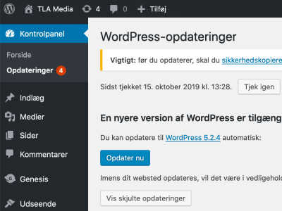Opdatering af WordPress